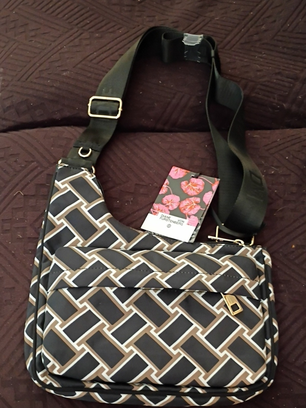 Diane Von Furstenberg Black, White & Tan Geometric Crossbody Bag